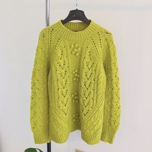 J. Crew Cable-Knit Pointelle Sweater in Burnished Chartreuse